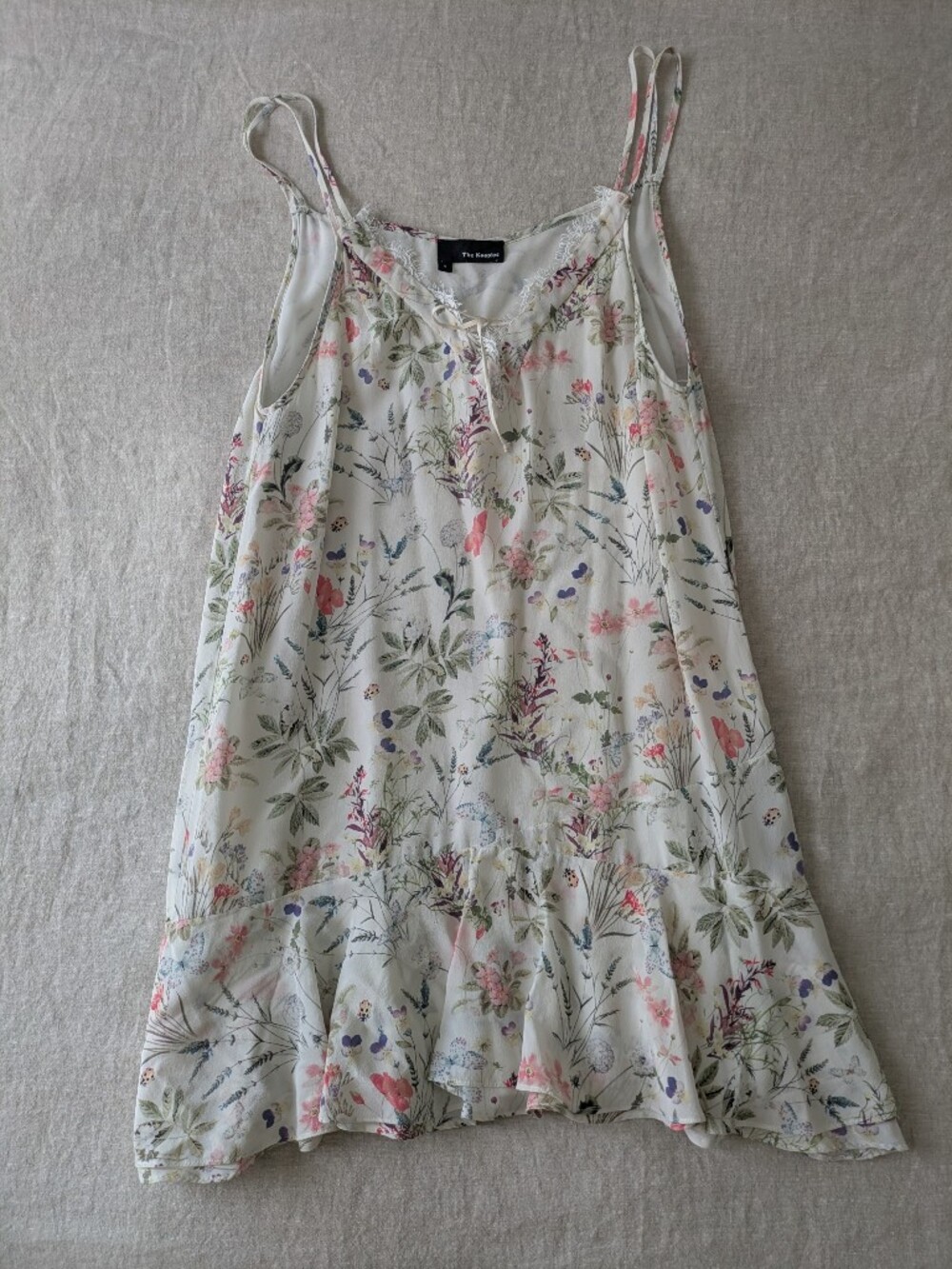 The Kooples Cream Floral Sleeveless Ruffle-Hem Mini Dress